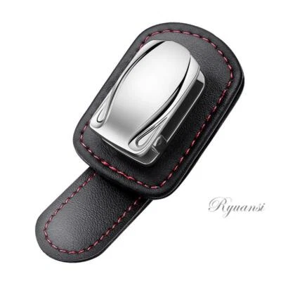 Parasol Universal Coche Cuero Genuino Gafas Gafas de Sol Tarjeta Porta Billetes Clip Foto 1 de 4