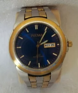 Reloj de cuarzo para hombre Blue Face PULSAR fecha/día VX43-X048 banda de dos tonos - Imagen 1 de 7