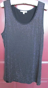 CLEARANCE Joan Vass Black Tank Top Tiny Gold Studs LARGE Round Hem Sparkles NWOT - Picture 1 of 5