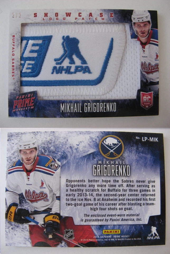 Parche con logotipo de Panini Prime Showcase 2013-14 Mikhail Grigorenko RC Rookie 2/2 Foto 1 de 1