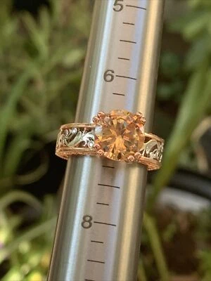 Rose Gold Silver .925 Faux Imperial Topaz Solitaire Ring, 925, Size 7, 8, or 10 - Image 1 of 4