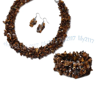 Juego de 4 filas de collar pulsera gemas astillas grava ojo de tigre amarillo natural Foto 1 de 4