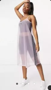 Adidas Original Lilac Sheer Mesh Shift Festival Dress Size UK Size 8 New - Picture 1 of 9