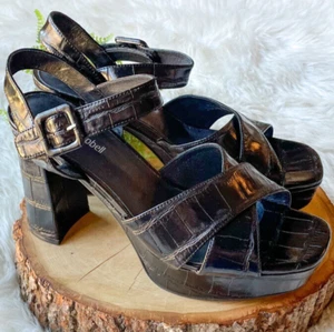 Jeffrey Campbell Y2K Amma Black Leather Platform Strappy Heels Snakeskin 9.5 - Picture 1 of 8