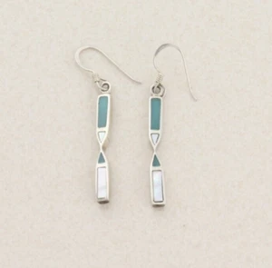 Sterling Silver Turquoise and Mother of Pearl Earrings Dangle Drop - Picture 1 of 6