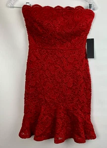 Abito junior City Vibe rosso senza spalline orlo smerlato pizzo zip orlo increspato taglia 0 NUOVO - Foto 1 di 7