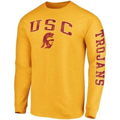 Men's Fanatics Gold USC Trojans Distressed Arch Over Logo 2-Hit Long Sleeve NWT  - Image 1 of 4
