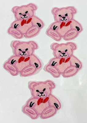 Embroidered Patch Pink Baby Teddy Bear Sew On Iron On Embroidery Set 5 - Image 1 of 4