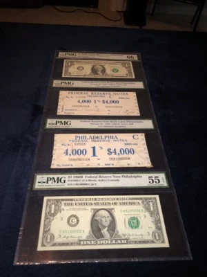 1969 $1 FRN’S “BEP BRICK LABELS & BOOKEND NOTES” PHILADELPHIA PA PMG 66/55EPQ - Image 1 of 2