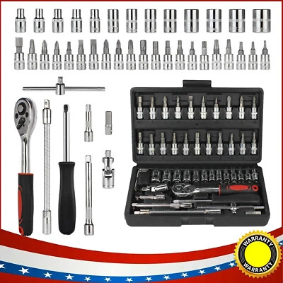 46Pcs Ratchet Wrench Socket Set Spanner Tool Kit Metric / SAE 1/4" Hand Tool Set - Image 1 of 4