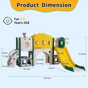 8 in 1 Toddler Slide Playset for Indoor Outdoor with Basketball Hoop & Telescope - Picture 1 of 7