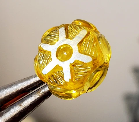 Antique Button Yellow Charmstring Glass Swirlback…1800s...9/16" Cover