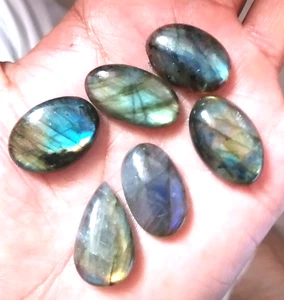 128 Carat Natural Multi Labradorite Mix Shape Loose Gemstone Cabochon 6 Pcs Lot - Picture 1 of 6
