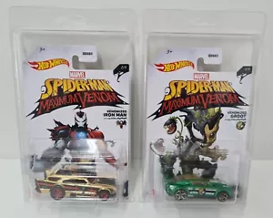 Hot Wheels Marvel Spider-Man Venomized Iron Man & Venomized Groot With Cases - Picture 1 of 6
