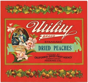 ORIGINAL CASE LABEL VINTAGE C1910 FRESNO PEACHES BAKING LARGE 9.75X9.25" UTILITY - Picture 1 of 1