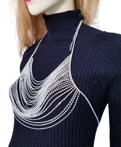 Rhinestone Body Belly Chain Crystal Bra Harness Clear - Picture 1 of 11