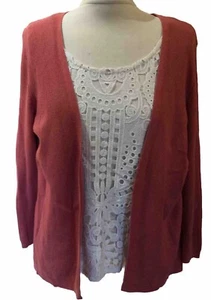 M&S CLASSIC Zimt errötete Strickjacke mit eingebauter gehäkelter Bluse UK 14 KOSTENLOSER VERSAND - Bild 1 von 6