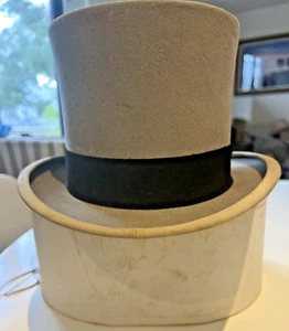 VINTAGE ENGLISH WOODROW GREY GENTLEMANS TOP HAT FUR/FELT HENRY BUCKS orig BOX - Picture 1 of 7