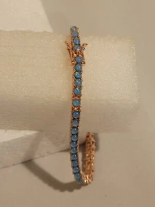 Tennis Style Lab Created Blue Opal Rosetone Bracelet - Picture 1 of 10