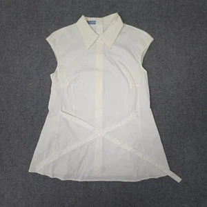 PRADA shirt women 10 White sleeveless Button Up summer collared poplin Size 10 - Picture 1 of 8