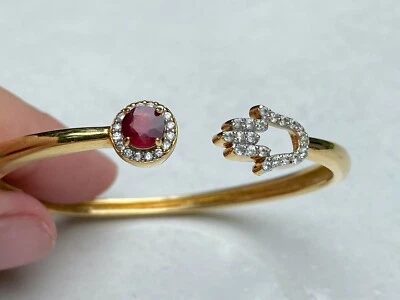 Rarities Carol Brodie Gold Vermeil Ruby & White Zircon Talisman Hinged Bangle - Image 1 of 4
