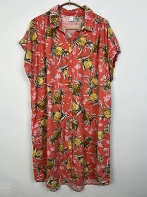 Old Navy XL Linen Blend Shirt Dress Sheath Tropical Pineapple Hawaiian - Image 1 of 4