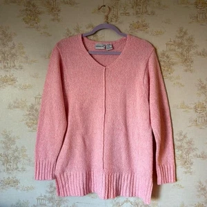 Vintage 90s Fashion Bug pink wool blend chunky knit v neck sweater 18/20W - Bild 1 von 7