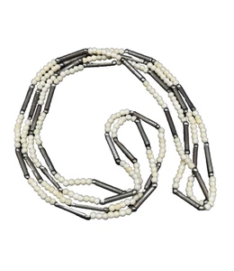 Vintage Bone Silvertone Beads Necklace Multi Strand Native Trade Souvenir 27” - Picture 1 of 10