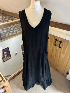 Vestido Kekoo Negro Mezcla de Lino Lagenlook Talla 2 16-18 Bolsillos Reunidos Paracaídas - Imagen 1 de 6