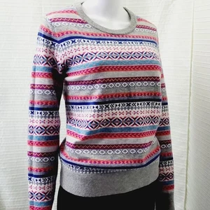 FAIR ISLE Sweater Merino Wool Alpine Ski Theme Crewneck Size L - Picture 1 of 6