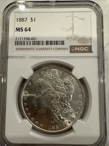 1887 PHILADELPHIA MORGAN SILVER DOLLAR  NGC MS 64  Frosty Blast White - Picture 1 of 2