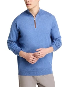 Peter Millar Crown Autumn Crest 1/4 Zip Wool Blend Sweater Mens XXL Regatta Blue - Picture 1 of 14