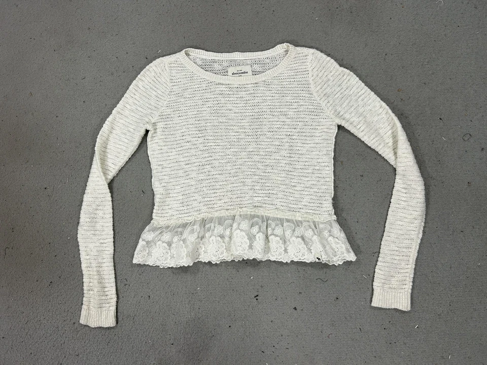 Suéter Y2K Abercrombie Niños Niñas Mediano Blanco Marfil Tejido Encaje Preppy Academia Foto 1 de 4