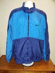 Vintage 90s Navy & Baby Blue Nike Zip-Up Spell-Out Jacket Windbreaker XL - Bild 1 von 6