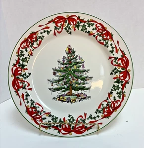 Spode Holiday Christmas Platter Plate 12 3/4” Tree Gifts Red Bows & Bells Holly - Picture 1 of 8