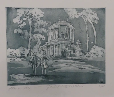 Radierung Horst Uhlemann handsigniert Original Friedrich 2.und Voltaire  24 x 31 - Bild 1 von 2