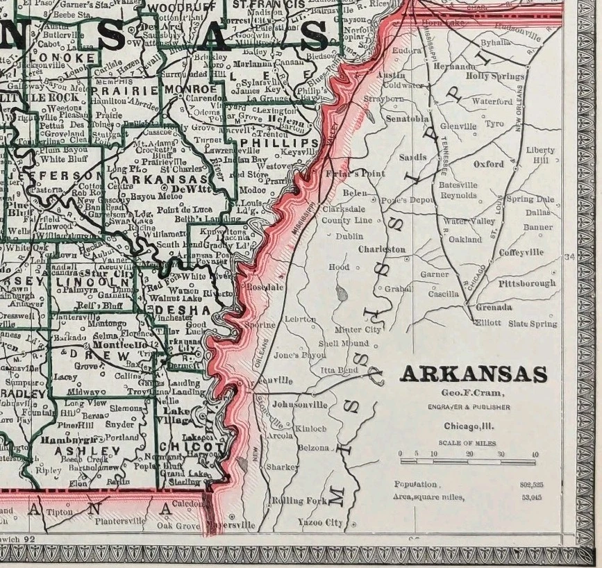 Mapa Arkansas 1883 ORIGINAL (12x9,5) Little Rock - Fort Smith - FERROCARRILES  Foto 1 de 4