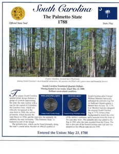 2000 South Carolina P&D Postal Commemorative Society Statehood Quarters & Stamps - Picture 1 of 2