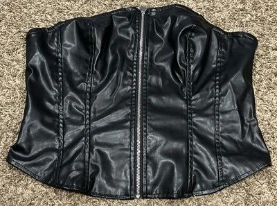 Divided Women’s M Zip Front Black Faux Leather Tube Top B20 - Image 1 of 3