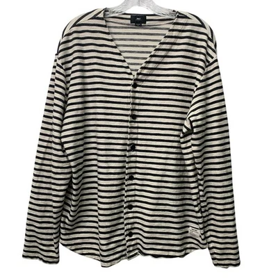 Cárdigan Obey Mujer XL Blanco y Negro Rayas Botón Frontal Manga Larga Chaqueta Foto 1 de 4