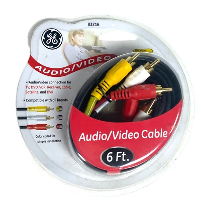 GE 6 ft Audio/Video RCA Cable for DVD, VCR, TV, Home Theater - NEW SEALED - Image 1 of 2