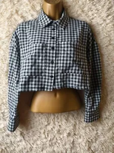 Bershka XS / 6 UK Womens Chic Black and White Checkered Cropped Shirt - Picture 1 of 4