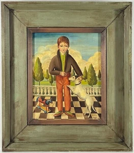 New Hope Artist Jean Halter (1916-1981) Signed Oil Painting Young Boy w/ Dog - Picture 1 of 7
