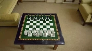 Black Marble Inlay Chess Board – Handmade Mosaic Chess Table with Pieces, Luxury - Picture 1 of 8