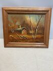 Autumn Mountain Scene by J. Aulaire Framed Oil Painting Barn Trees Fence