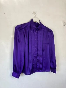Vintage Blouse Purple Silky Feel UK14-16 80s Shoulder Pads Secretary Chic - Picture 1 of 8