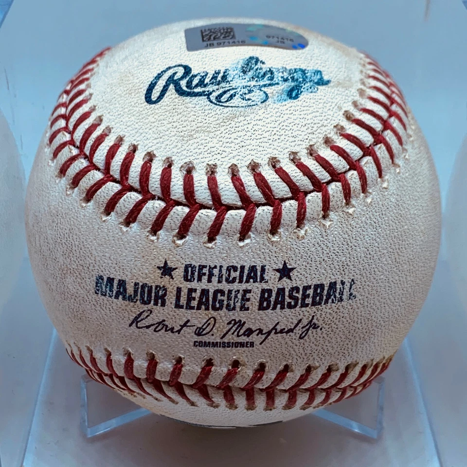 GIANCARLO STANTON 2017 MVP SINGLE CAREER HIT #838 MLB GAME USED BASEBALL MARLINS - Image 1 of 4