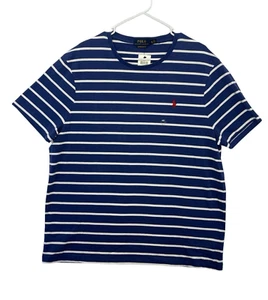 NUEVO Polo Ralph Lauren Para Hombre Blanco/Azul Marino Rayas Manga Corta Personalizado Ajuste Ajustado - Imagen 1 de 4