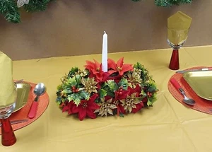 Artificial Table Centerpiece Runner Flowers Christmas Plants Poinsettias Roses - Picture 1 of 12