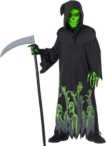 Morph Glow Dark Kinder Sensenmann Kostüm Kinder Jungen Halloween Party leicht zu tragen - Bild 1 von 3